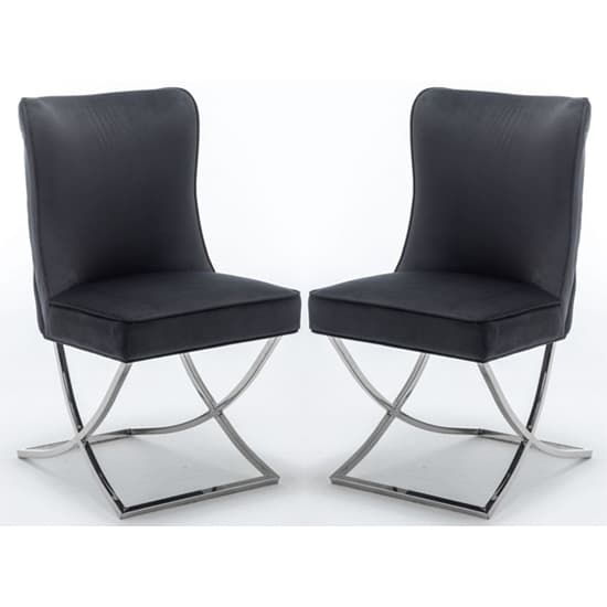 Baltec Black Velvet Upholstered Dining Chair In Pair