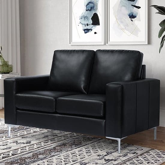 Baltic Faux Leather 2 Seater Sofa In Black_3