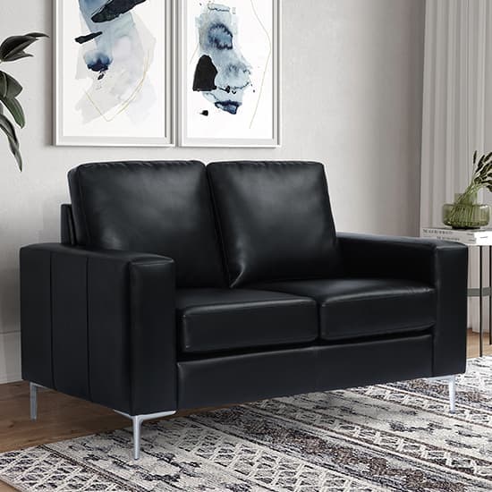 Baltic Faux Leather 2 Seater Sofa In Black_2