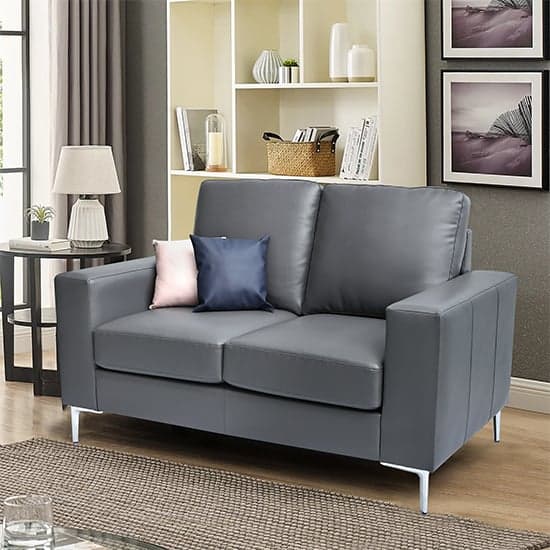 Baltic Faux Leather 2 Seater Sofa In Dark Grey_3