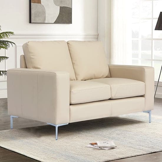 Baltic Faux Leather 2 Seater Sofa In Ivory_2