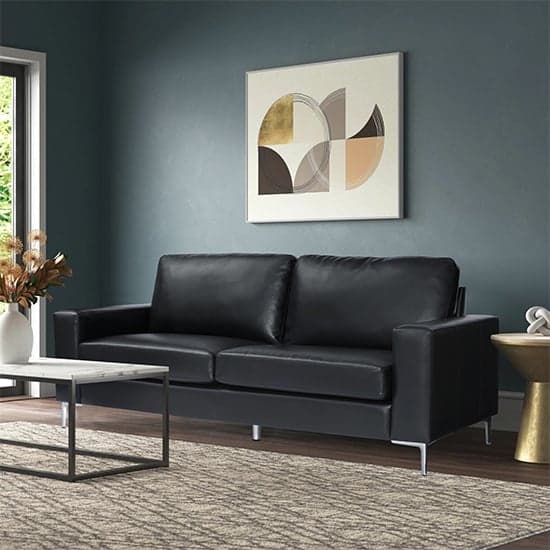 Baltic Faux Leather 3 Seater Sofa In Black_6