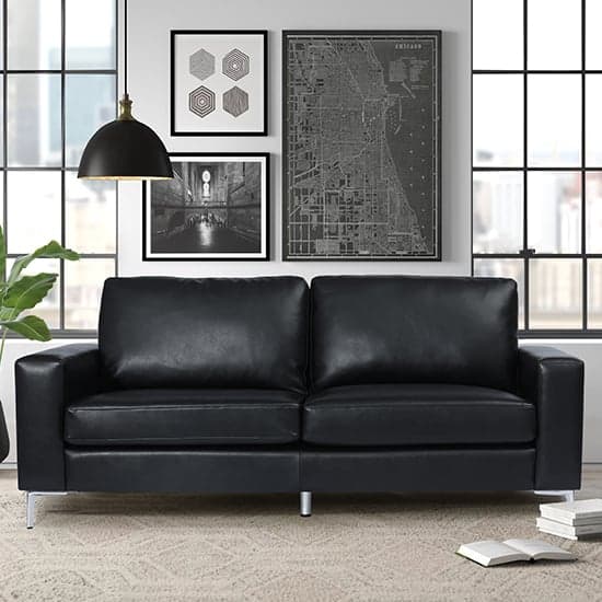 Baltic Faux Leather 3 Seater Sofa In Black_5