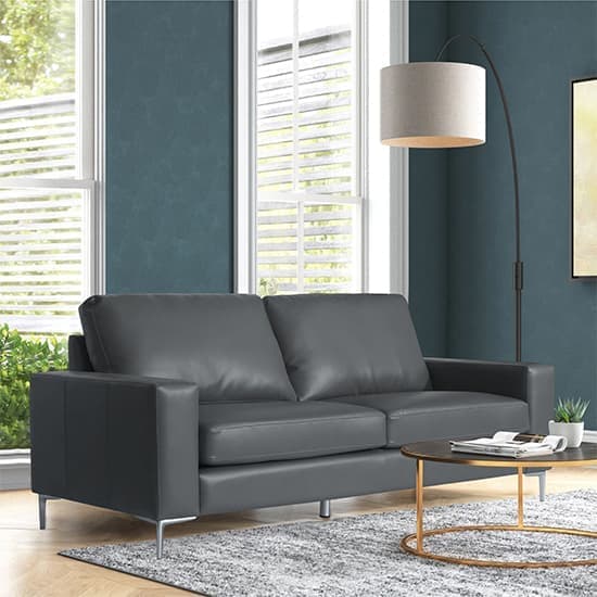Baltic Faux Leather 3 Seater Sofa In Dark Grey_1