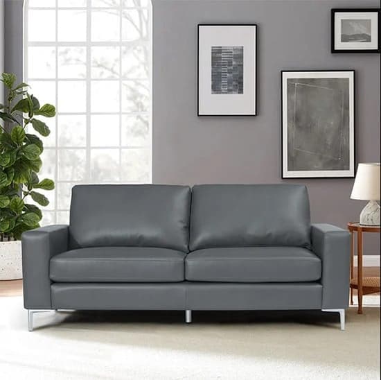 Baltic Faux Leather 3 Seater Sofa In Dark Grey_2