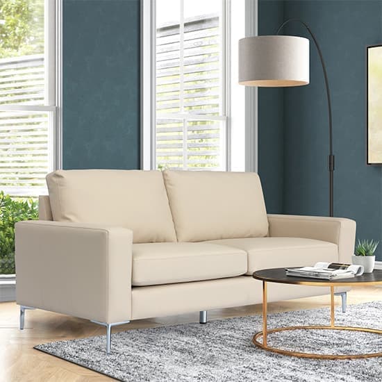 Baltic Faux Leather 3 Seater Sofa In Ivory Furniture in Fashion