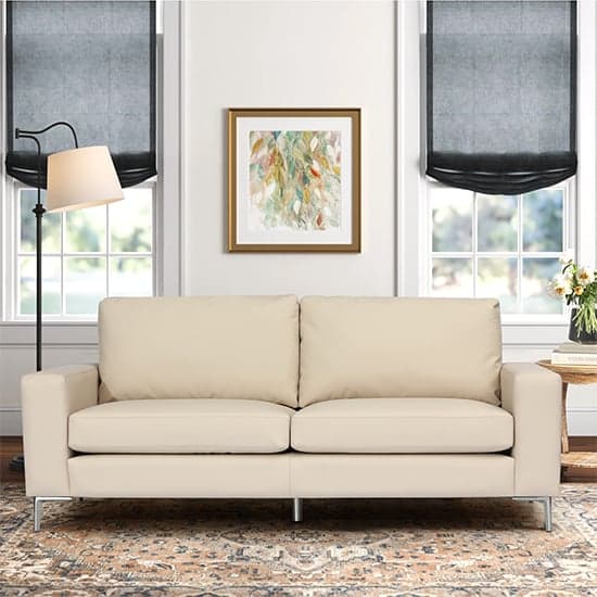 Baltic Faux Leather 3 Seater Sofa In Ivory_2
