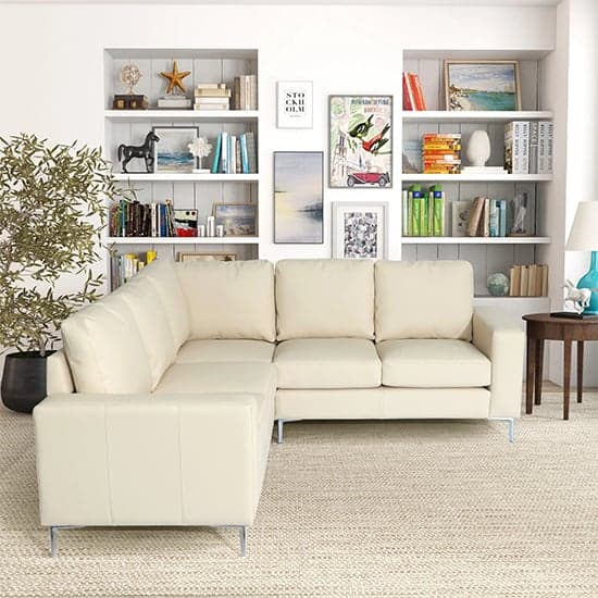 Baltic Faux Leather Corner Sofa In Ivory_2