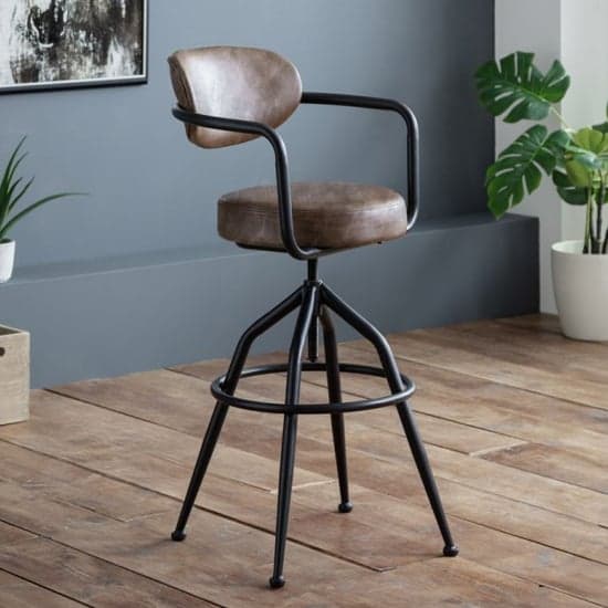 Bachue Faux Leather Leather Bar Stool In Brown_1