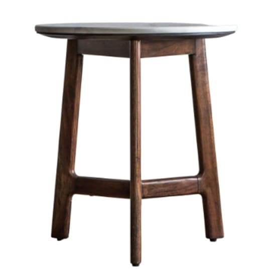 Barcela Wooden Side Table With White Marble Top In Walnut_2