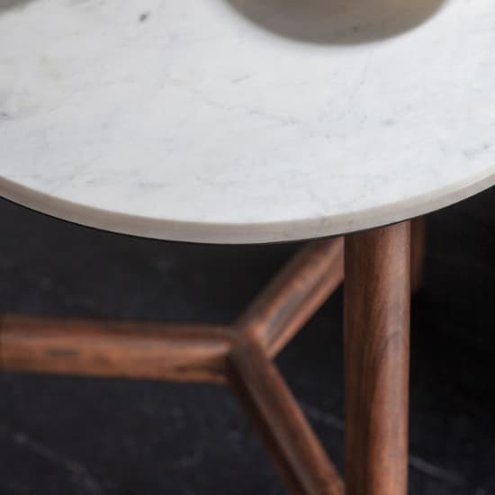 Barcela Wooden Side Table With White Marble Top In Walnut_3