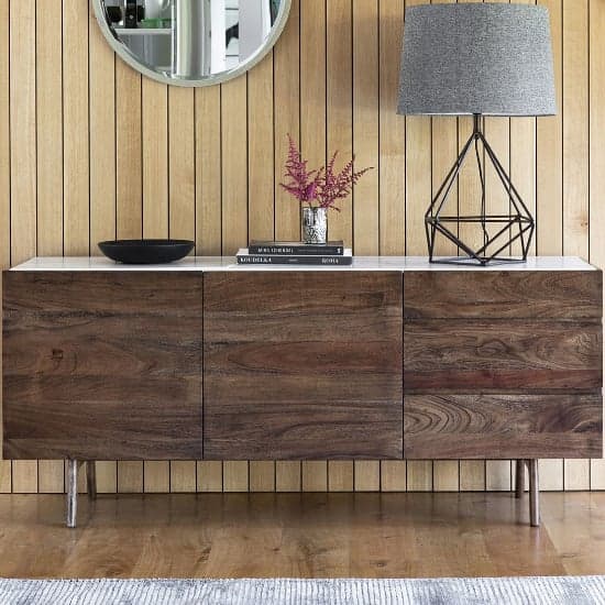 Barcela Wooden Sideboard With White Marble Top In Walnut_2