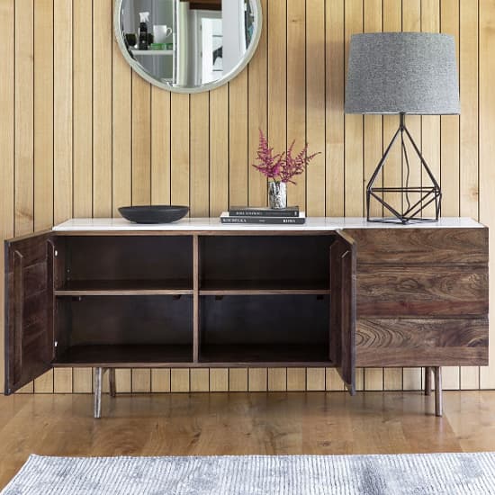 Barcela Wooden Sideboard With White Marble Top In Walnut_3