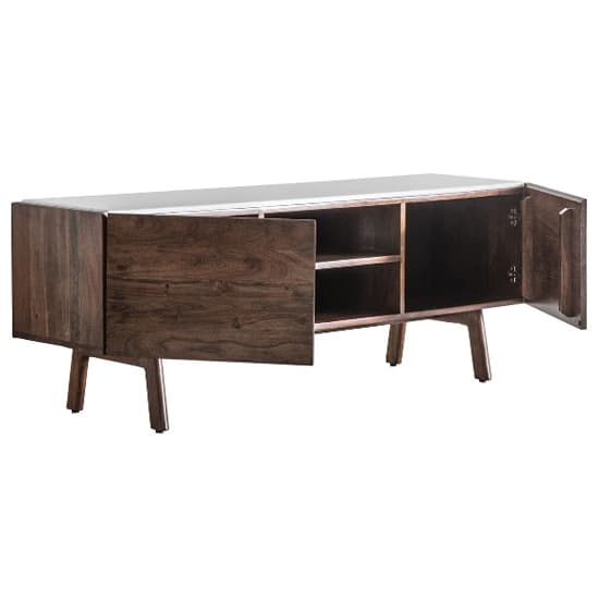 Barcela Wooden TV Stand With White Marble Top In Walnut_3