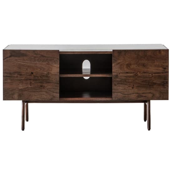 Barcela Wooden TV Stand With White Marble Top In Walnut_4