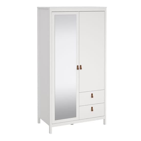 Barcila Mirrored Wooden Wardrobe 2 Doors 2 Drawers In White_2