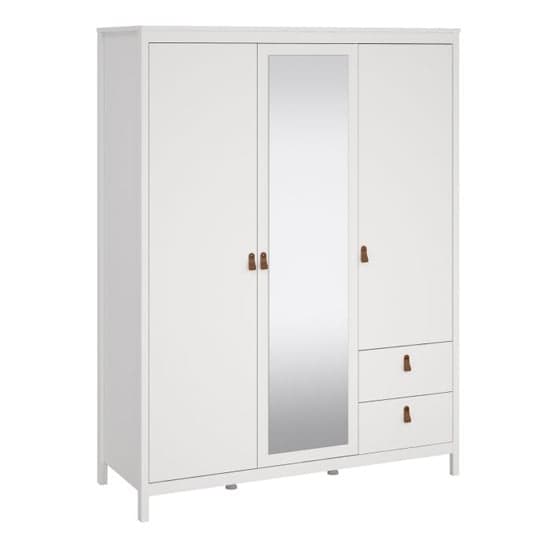 Barcila Mirrored Wooden Wardrobe 3 Doors 2 Drawers In White_2