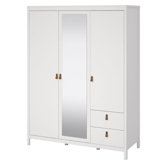 Barcila Mirrored Wooden Wardrobe 3 Doors 2 Drawers In White_3