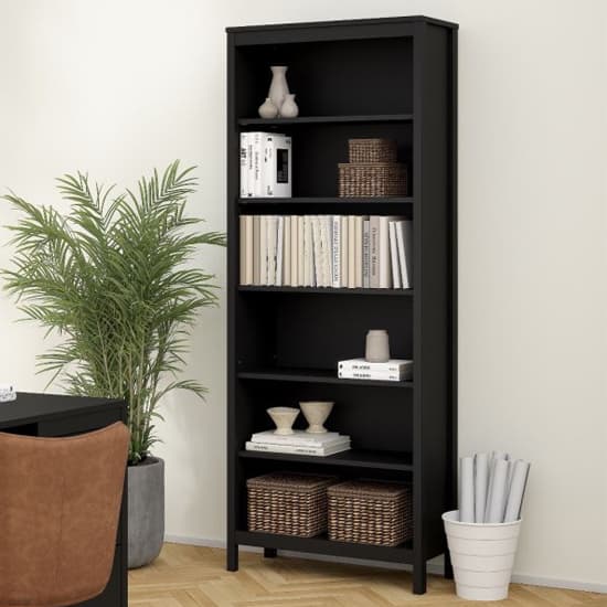 Barcila Wooden Bookcase With 5 Shelves In Black_1