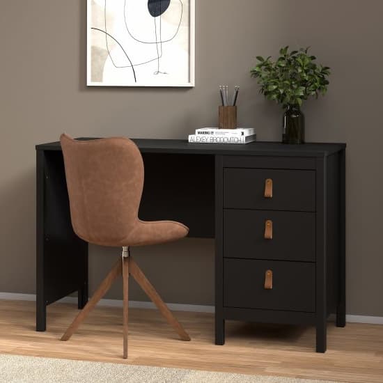 Barcila Wooden Computer Desk With 3 Drawers In Black_1