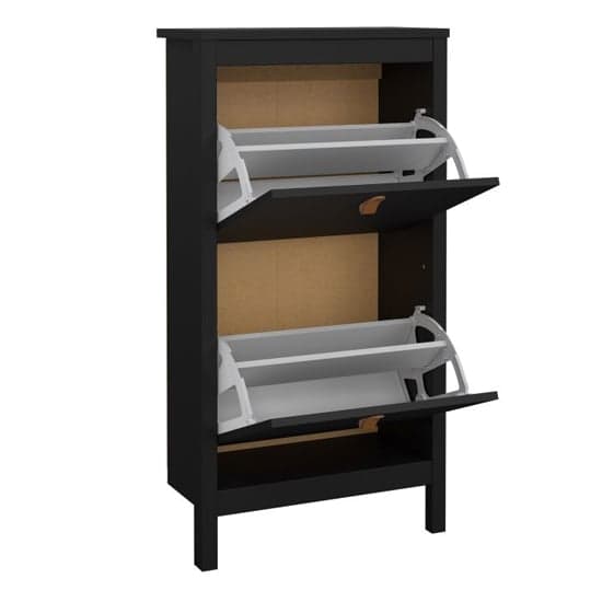 Barcila Wooden Shoe Storage Cabinet With 2 Flap Doors In Black_5