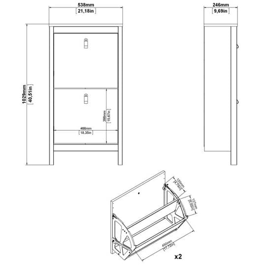 Barcila Wooden Shoe Storage Cabinet With 2 Flap Doors In Black_7