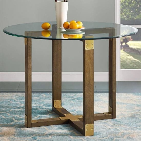 Barco Clear Glass Dining Table With Rustic Oak Wooden X-Base_1