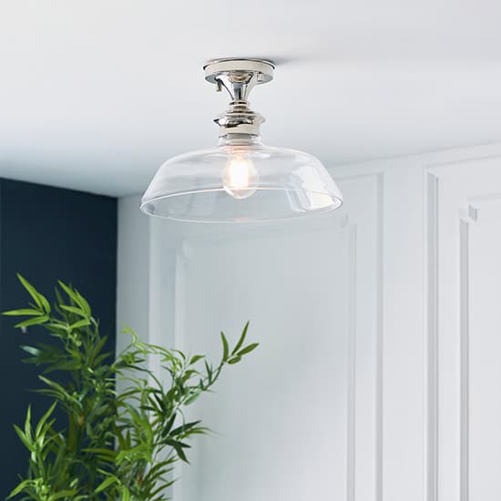 Barford Clear Glass Semi Flush Ceiling Light In Bright Nickel_2