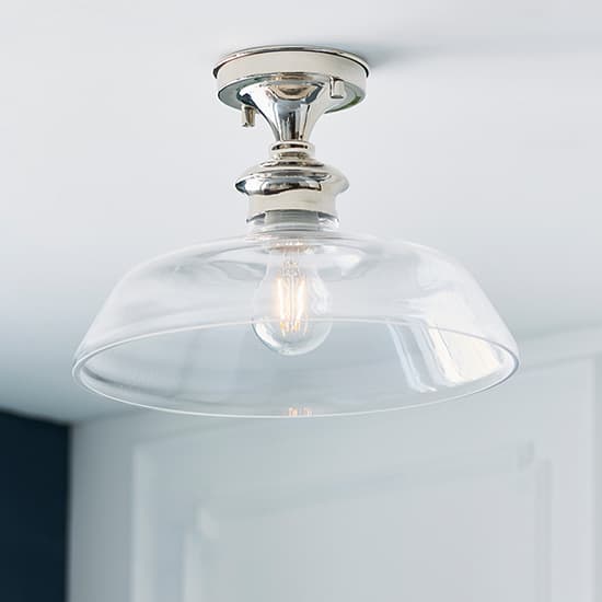 Barford Clear Glass Semi Flush Ceiling Light In Bright Nickel_1