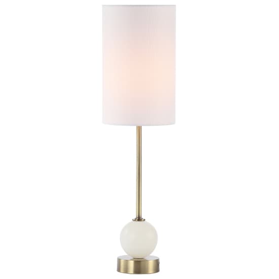 Barletta White Linen Shade Table Lamp With Antique Brass Metal Base_3