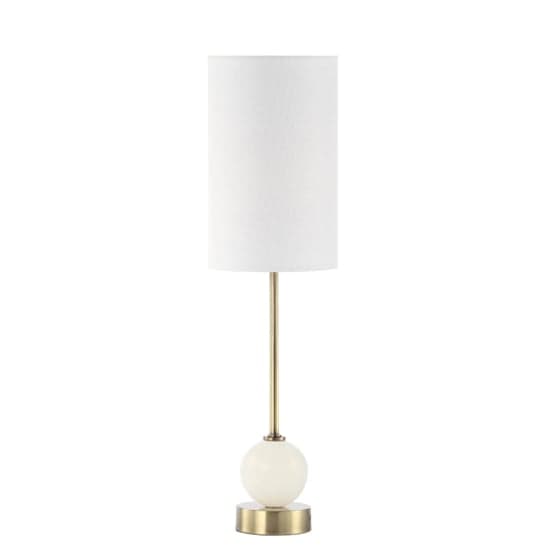 Barletta White Linen Shade Table Lamp With Antique Brass Metal Base_1