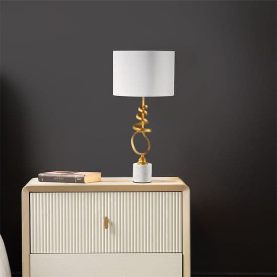 Barnum White Linen Shade Table Lamp with Gold Leaf And Marble Base_6