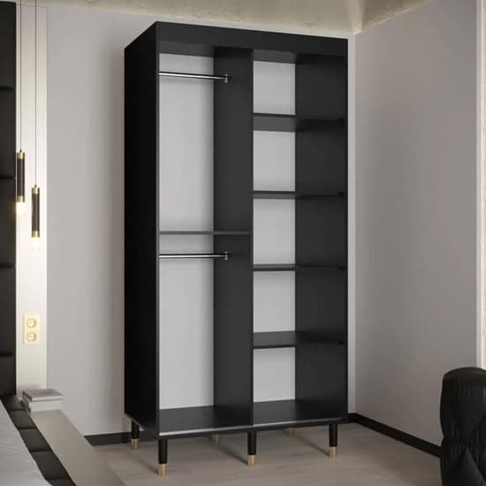 Barrie I Mirrored Wardrobe With 2 Sliding Doors 100cm In Black_2