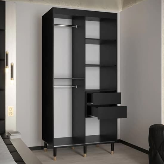 Barrie I Mirrored Wardrobe With 2 Sliding Doors 100cm In Black_3