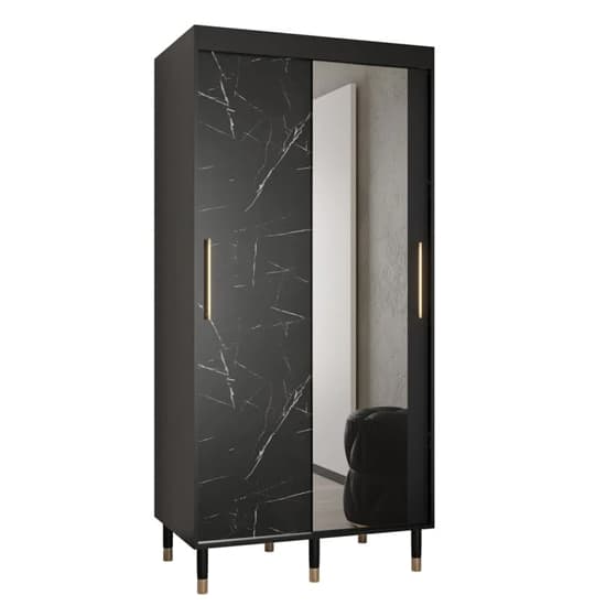 Barrie I Mirrored Wardrobe With 2 Sliding Doors 100cm In Black_4