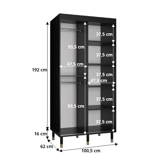Barrie I Mirrored Wardrobe With 2 Sliding Doors 100cm In Black_5