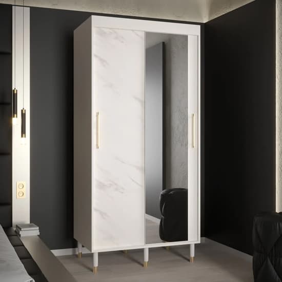 Barrie I Mirrored Wardrobe With 2 Sliding Doors 100cm In White_1
