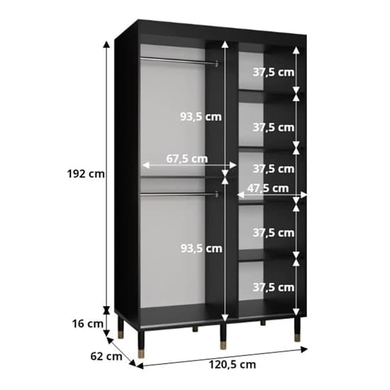 Barrie I Mirrored Wardrobe With 2 Sliding Doors 120cm In Black_5