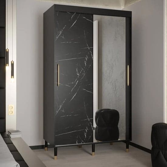 Barrie I Mirrored Wardrobe With 2 Sliding Doors 120cm In Black_1