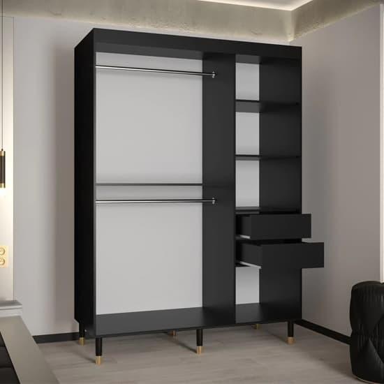 Barrie I Mirrored Wardrobe With 2 Sliding Doors 150cm In Black_3