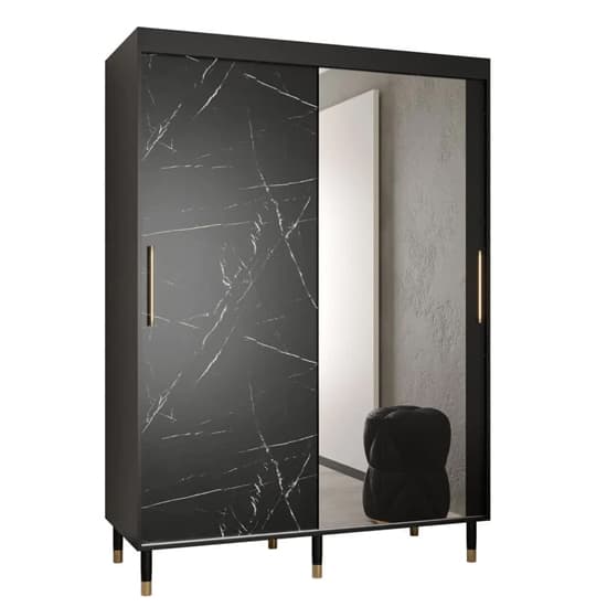 Barrie I Mirrored Wardrobe With 2 Sliding Doors 150cm In Black_4