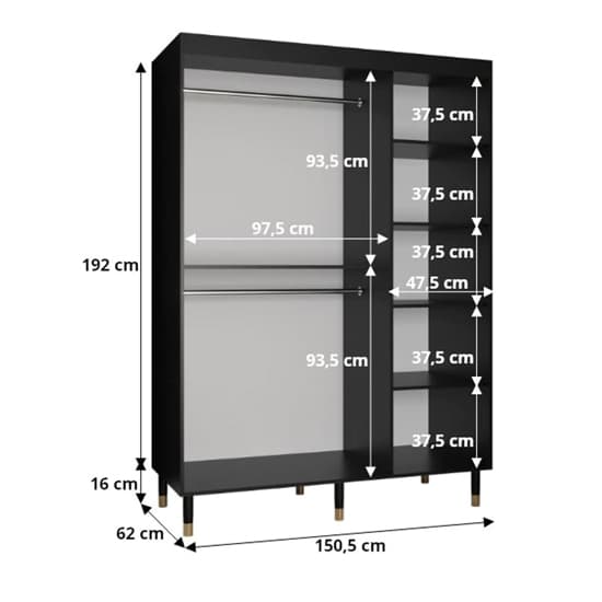 Barrie I Mirrored Wardrobe With 2 Sliding Doors 150cm In Black_5