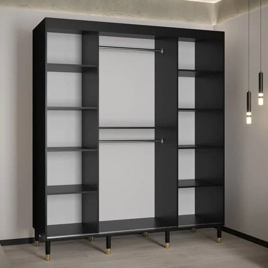 Barrie I Mirrored Wardrobe With 2 Sliding Doors 180cm In Black_2