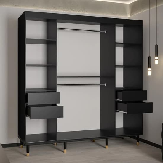 Barrie I Mirrored Wardrobe With 2 Sliding Doors 200cm In Black_3