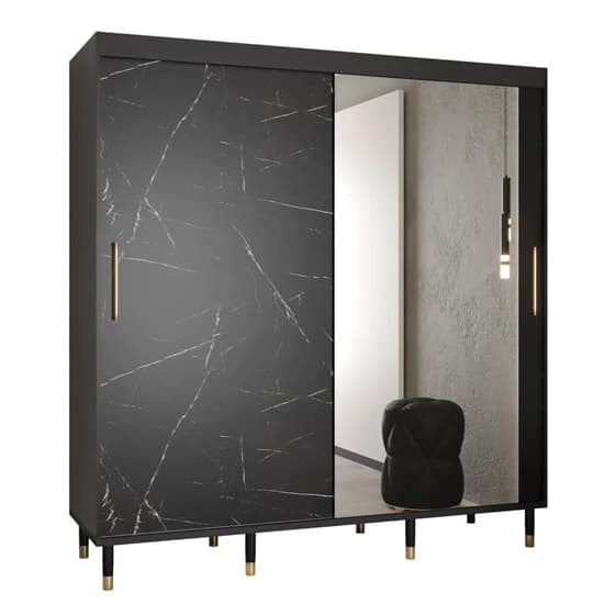 Barrie I Mirrored Wardrobe With 2 Sliding Doors 200cm In Black_4