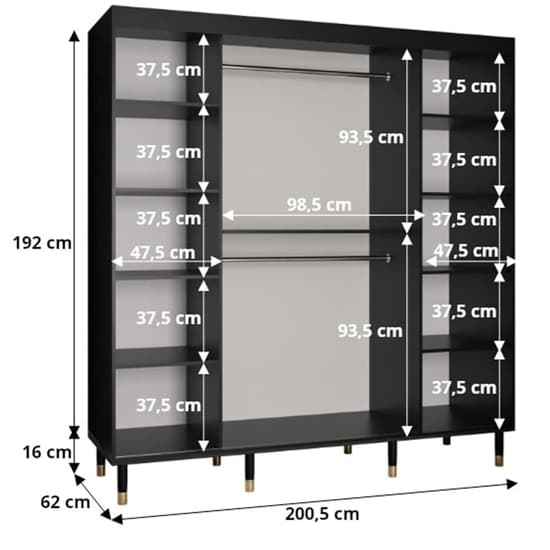 Barrie I Mirrored Wardrobe With 2 Sliding Doors 200cm In Black_5