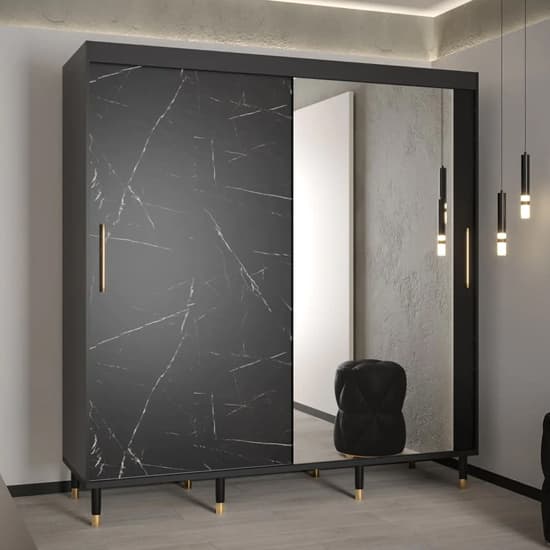 Barrie I Mirrored Wardrobe With 2 Sliding Doors 200cm In Black_1