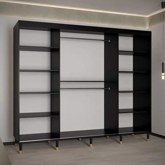 Barrie I Mirrored Wardrobe With 3 Sliding Doors 250cm In Black_2