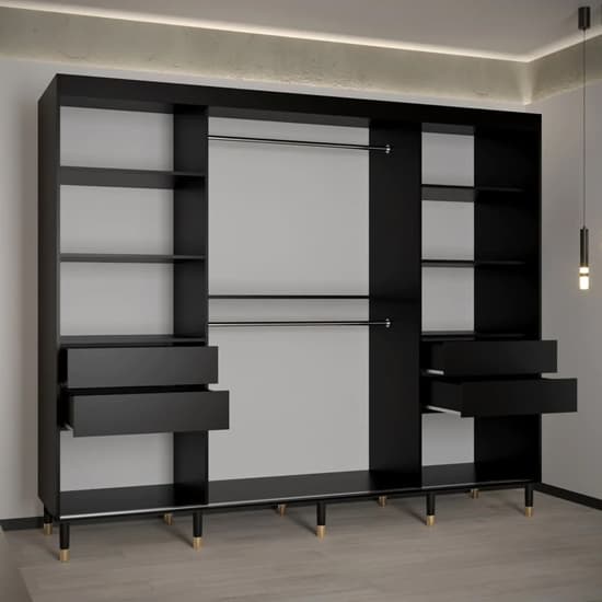 Barrie I Mirrored Wardrobe With 3 Sliding Doors 250cm In Black_3