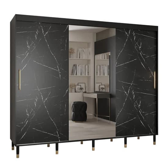 Barrie I Mirrored Wardrobe With 3 Sliding Doors 250cm In Black_4